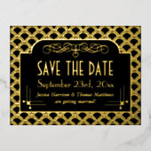 ヴィンテージ1920年のアールデコギャツビーSave The Date 実在 箔招待状ポストカード (正面)