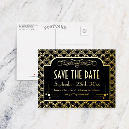 ヴィンテージ1920年のアールデコギャツビーSave The Date 実在 箔招待状ポストカード