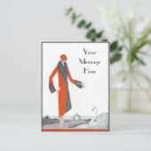 ヴィンテージ1920年の赤いコートはがき ポストカード (スタンド正面)