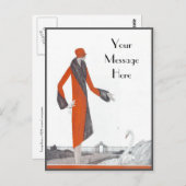 ヴィンテージ1920年の赤いコートはがき ポストカード (正面/裏面)