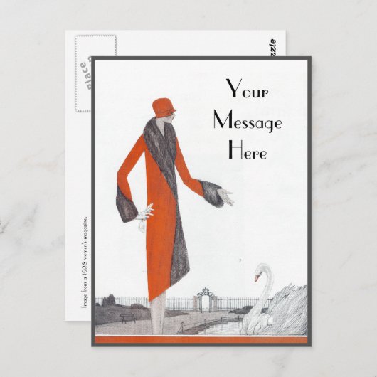 ヴィンテージ1920年の赤いコートはがき ポストカード (正面/裏面)