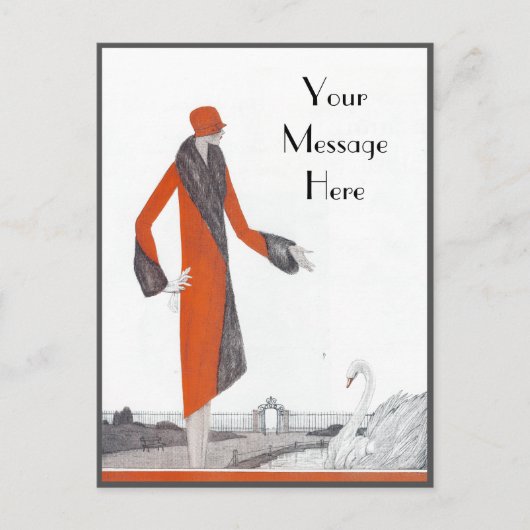 ヴィンテージ1920年の赤いコートはがき ポストカード (正面)