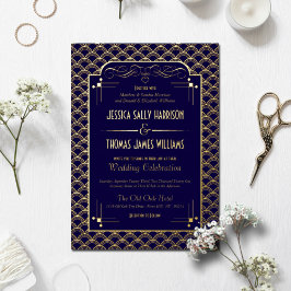 ヴィンテージ1920年アールデコギャツビー実在結婚ズ 箔招待状