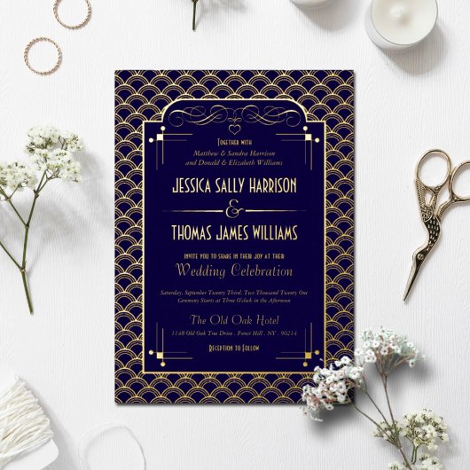 ヴィンテージ1920年アールデコギャツビー実在結婚ズ 箔招待状