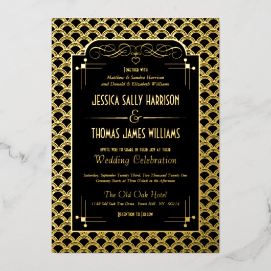 ヴィンテージ1920年アールデコギャツビー実在結婚ズ 箔招待状 (正面)