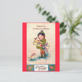 ヴィンテージ1920年代かわいい女の子、犬と鳥 シーズンポストカード (スタンド正面)