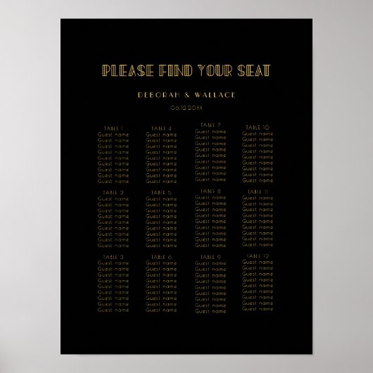 ヴィンテージ1920年代のアール結婚デコの座席表 ポスター (正面)