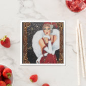 ヴィンテージ1920年代の冬のフラッパー女性 スタンダードカクテルナプキン (インサイチュ)