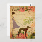 ヴィンテージ1920年代の女性と犬のフローラ フランスの ポストカード (正面/裏面)