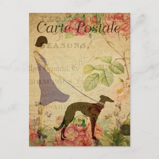 ヴィンテージ1920年代の女性と犬のフローラ フランスの ポストカード (正面)