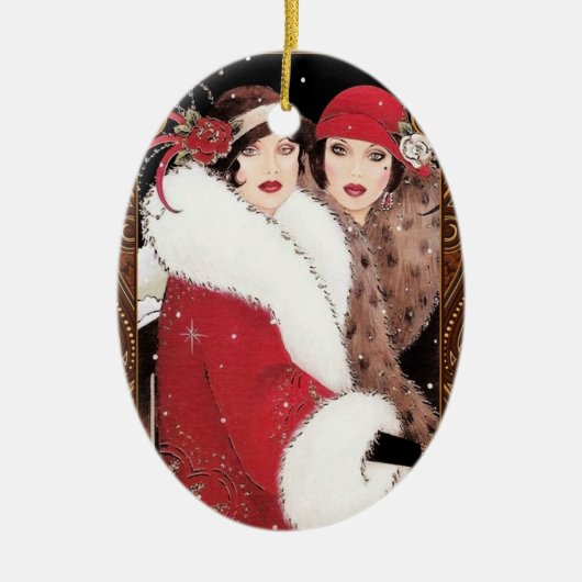 ヴィンテージ1920年代の女性ウィンターコート セラミックオーナメント (正面)