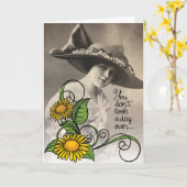 ヴィンテージ1920年代の女性 – あなたが素敵な誕生日 カード (黄色い花)
