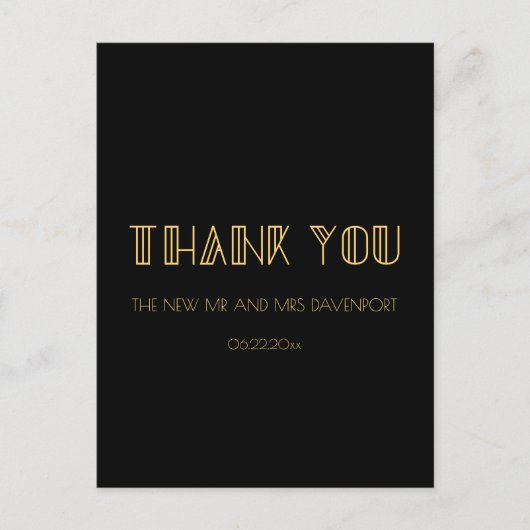 ヴィンテージ1920年代アートシンプルデコ結婚ー感謝していユー ポストカード (正面)