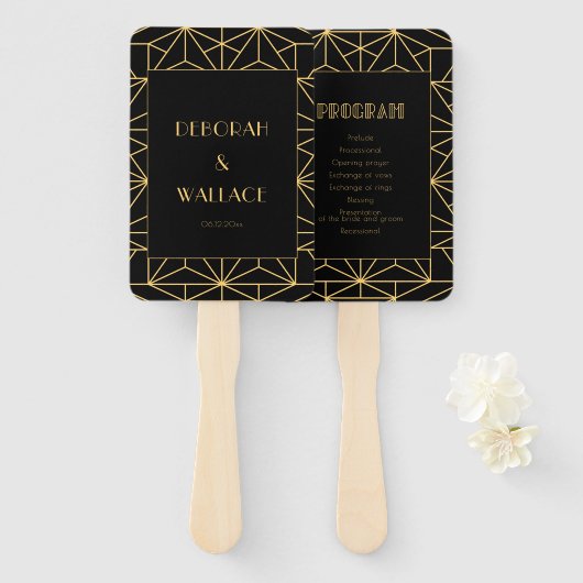 ヴィンテージ1920年代アートデコシンプル結婚式場 ハンドファン (正面&裏面)