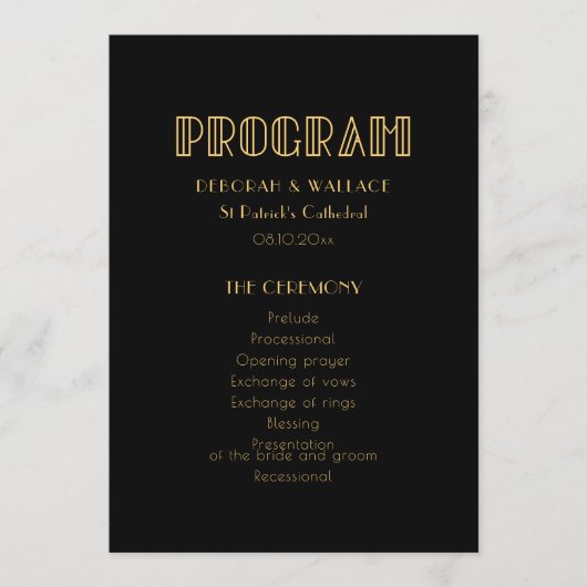 ヴィンテージ1920年代アートデコシンプル結婚 プログラム (正面)