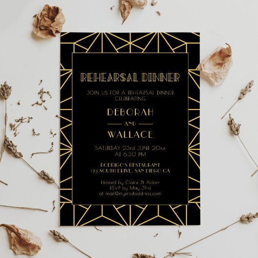ヴィンテージ1920年代アートデコ幾何リハーサルディナー 招待状