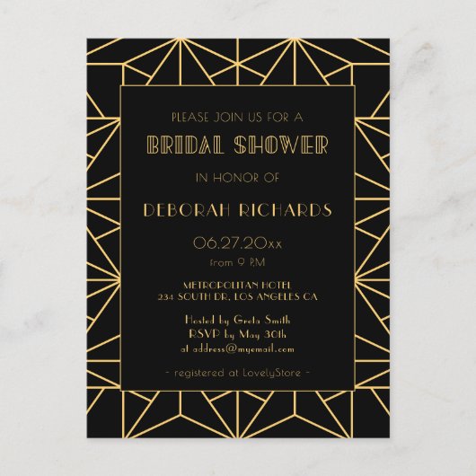 ヴィンテージ1920年代アートデコ幾何学ブライダルシャワー ポストカード (正面)