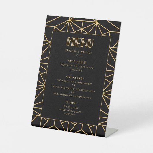 ヴィンテージ1920年代アートデコ幾何学結婚的メニュー 台座サイン (正面)