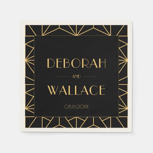ヴィンテージ1920年代アートデコ幾何結婚図形 スタンダードカクテルナプキン (正面)