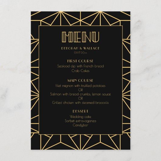 ヴィンテージ1920年代アートデコ幾何結婚図形 メニュー (正面)