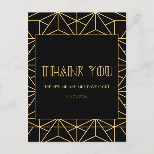 ヴィンテージ1920年代アートデコ幾何結婚的な感謝していあなた ポストカード (正面)