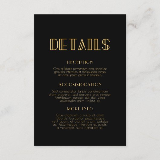 ヴィンテージ1920年代アートデコ結婚のゲスト情報 エンクロージャーカード (正面)