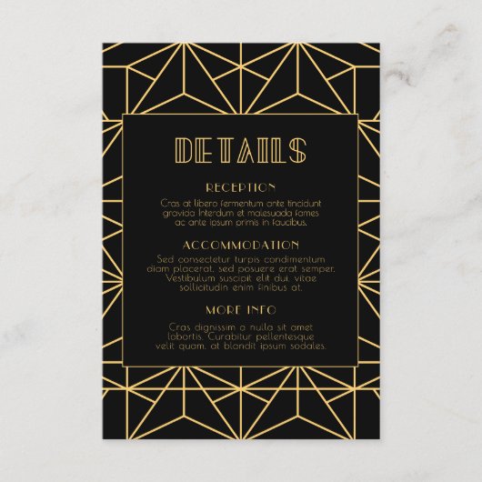 ヴィンテージ1920年代アートデコ結婚のゲスト情報 エンクロージャーカード (正面)