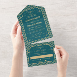ヴィンテージ1920年代アールデコギャツビー結婚ズコレクション オールインワン招待状