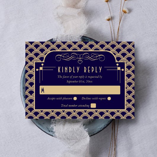 ヴィンテージ1920年代アールデコギャツビー結婚ズコレクション 出欠カード