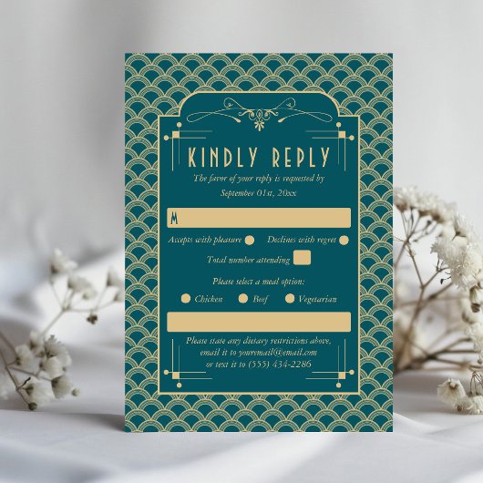 ヴィンテージ1920年代アールデコギャツビー結婚ズコレクション 出欠カード