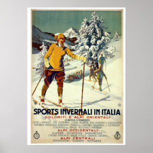 ヴィンテージ1920年代ウィンタースポーツ広告イタリアン旅行 ポスター