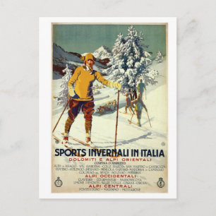 ヴィンテージ1920年代ウィンタースポーツ広告イタリアン旅行 ポストカード