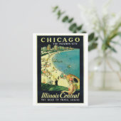ヴィンテージ1920年代シカゴビーチ旅行広告 ポストカード (スタンド正面)