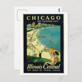 ヴィンテージ1920年代シカゴビーチ旅行広告 ポストカード (正面/裏面)