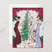 ヴィンテージ1920年代フラッパー女性飾のクリスマスツリー シーズンポストカード (正面/裏面)