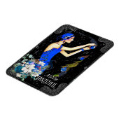 ヴィンテージ1920年代ブルークリスマスドレスウーマン飾ズ マグネット (左側)