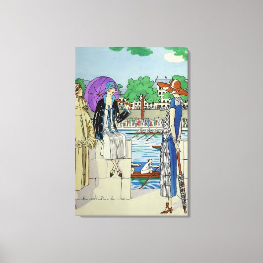 ヴィンテージ1920年代レディースアットクルーレースレガッタ キャンバスプリント (正面)