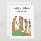 ヴィンテージ1920年代レディ遊ズゴルフフランスのファッション 招待状 (正面/裏面)