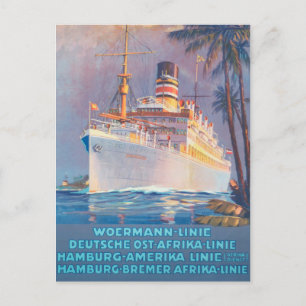 ヴィンテージ1920 Woermann-Linieドイツ旅行ポスター ポストカード