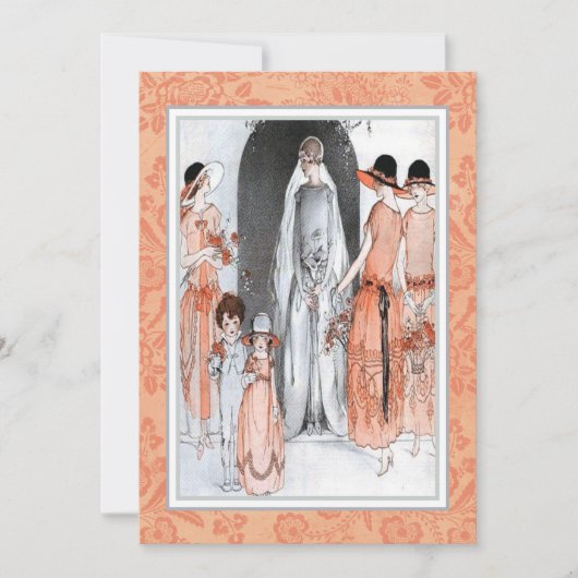 ヴィンテージ1920sイラストレーションブライダルパーティシャワー 招待状 (正面)