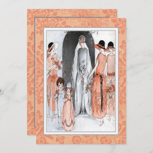 ヴィンテージ1920sイラストレーションブライダルパーティシャワー 招待状 (正面/裏面)