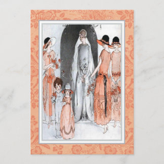 ヴィンテージ1920sイラストレーションブライダルパーティシャワー 招待状