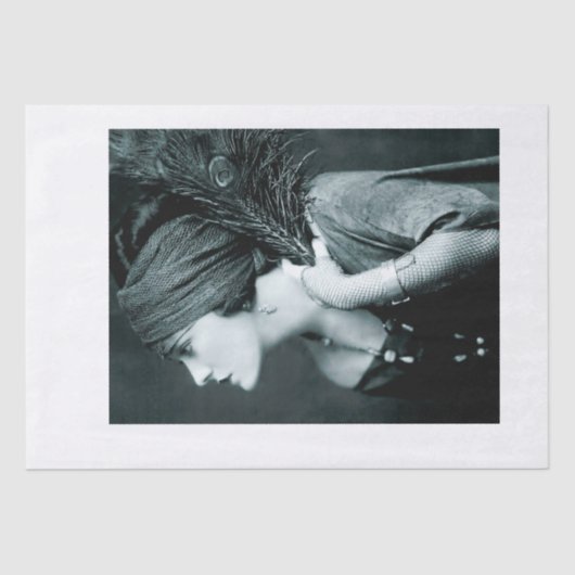 ヴィンテージ1920sガール&ピーコックフェザーティッシュ紙 薄葉紙 (正面)