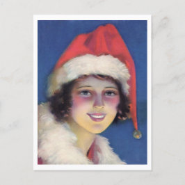 ヴィンテージ1920sサンタハットクリスマスの少女 ポストカード