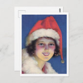 ヴィンテージ1920sサンタハットクリスマスの少女 ポストカード (正面/裏面)
