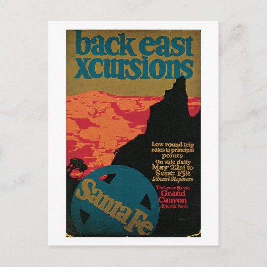 ヴィンテージ1920sサンタフェ旅行ad ポストカード (正面)