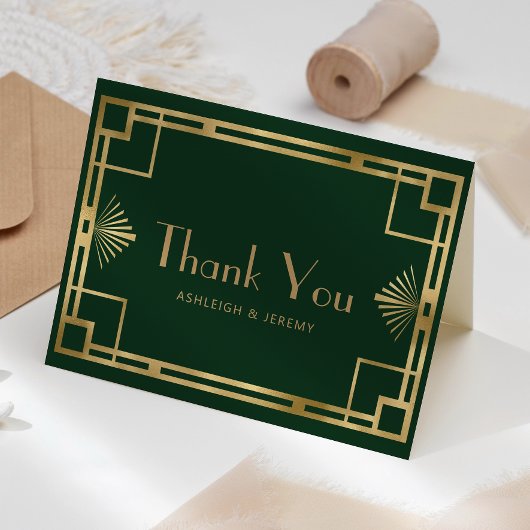 ヴィンテージ1920sデコグリーン金ゴールド結婚ズサンキュー カード
