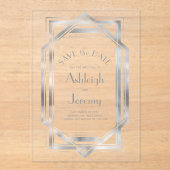 ヴィンテージ1920sデコシルバーウェディング日付を保存 アクリル招待状 (正面)