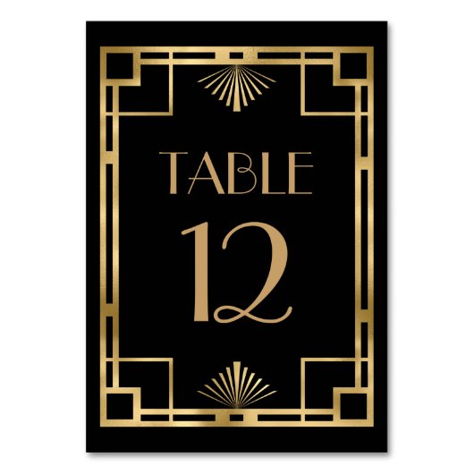 ヴィンテージ1920sデコフレームブラック金ゴールド結婚ズ テーブルナンバー (裏面)