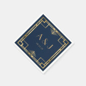 ヴィンテージ1920sデコフレーム金ゴールドネイビーブルー結婚ズ スタンダードカクテルナプキン (角)